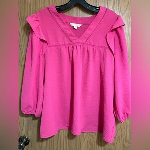 Hope & Harlow Vibrant Pink V-Neck Blouse